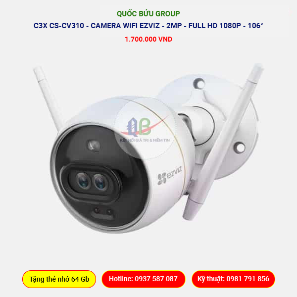 C3X CS-CV310 - CAMERA WIFI EZVIZ - 2MP - Full HD 1080P - 106°