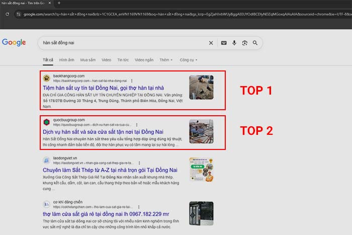 Tham khảo dịch vụ của đối tác đã lên top Google tại Đồng Nai