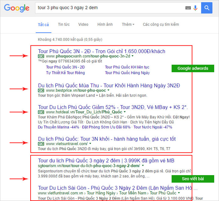 Tham khảo quảng cáo google adwords và quảng cáo viết bài seo