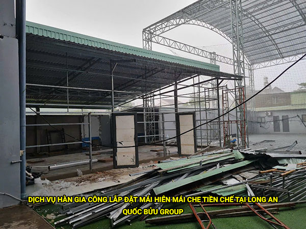 Dịch vụ hàn gia công lắp đặt mái hiên mái che tiền chế tại Long An