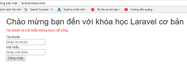 Bắt lỗi đăng nhập trong laravel