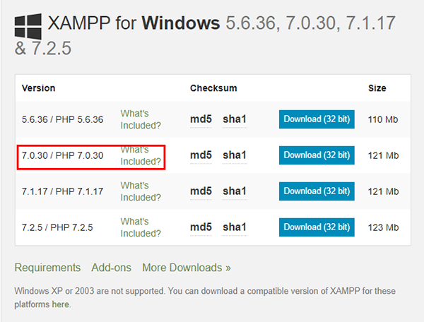 Chọn phiên bản PHP 7